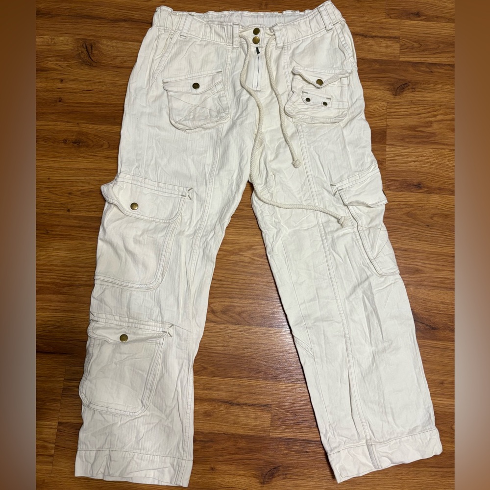 Free People Tahiti Cargo Pants Utility Low Rise Baggy White Tofu Small